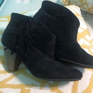 Black fringe booties